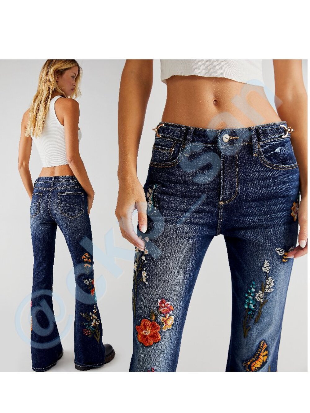 Free People x Driftwood Farrah Embroidered Flare Jeans Sz 30 - Picture 2 of 16